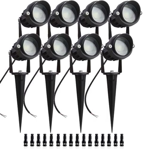 8Pack 5W Low Voltage Landscape Lights with Connectors Outdoor Lighting 24V AC/DC Focusing Lens LED Landscape Spotlights,600LM Warm White Waterproof Outdoor Garden Yard Lights by ALEDECO
