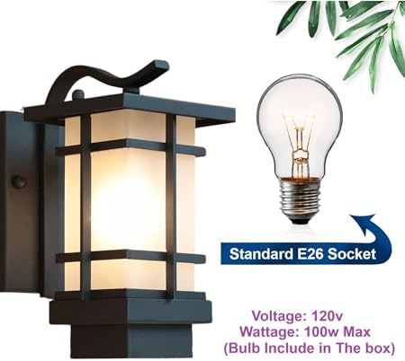 Outdoor Wall Light Fixtures, Exterior Waterproof Lanterns, Porch Sconces Wall Mounted Lighting with Modern Frosted Glass, Black Aluminum Wall Lamps for Patio Front Door Entryway (TYP_B, 13.1inch) - Image 3