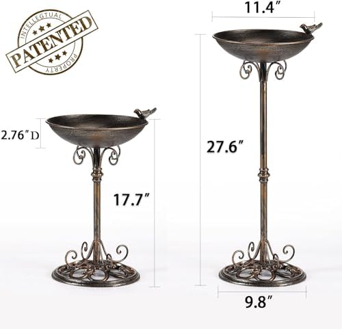 11.4" W*27.6" H Cast Iron Pedestal Bird Bath, Bird Baths for Outdoors - Image 2
