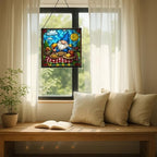 Baking Gnome Picnic Stained Glass Suncatcher – Square Hanging Window Panel for Home or Greenhouse – Whimsical Glass Art Gift for Garden Lovers, Christmas, Halloween, Father Days VW9vGA - Image 7