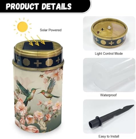 Poceacles Solar Lights Outdoor Grave Solar Lights for Cemetery Decoration Solar Outdoor Lights Cemetery Solar Lamp for Garden Lawn Backyard Pathway Decor, Hummingbird Flower Beige, Pack of 6 - Image 7