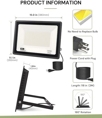 L LOHAS LED 300W Dusk to Dawn Plug in Flood Light Outdoor 6000K 2 Pack - Image 5