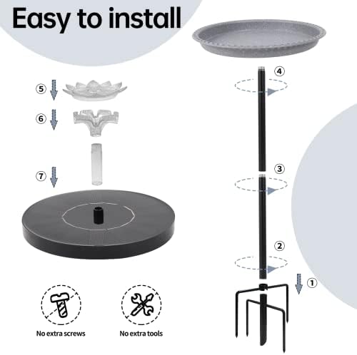 Solar Powered Bird Bath with Fountains for Hummingbirds,Stable Stylish Design with 5-Prong Base Metal Stake Plastic Bird Baths for Outside Lawn Patio Yard Garden - Image 3