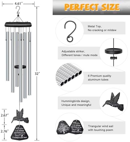 Sympathy Wind Chimes for Outside Deep Tone, Memorial for Loss of Loved One Prime, Bereavement Condolence Remembrance Funeral Gifts for Grieving Friends Loss of Mother Father - Image 5