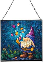 Rain Petal Gnome Stained Glass Suncatcher – Square Hanging Window Panel for Home or Greenhouse – Whimsical Glass Art Gift for Garden Lovers, Christmas, Halloween, Father Days El46GY by Custom