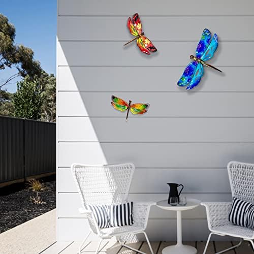 John's Studio Dragonfly Wall Decor Outdoor Metal Garden Hanging Art Glass Sculptures Home Insect Theme Decorations for Living Room, Bedroom Yard, Fence and Patio - 3 PCS - Image 6