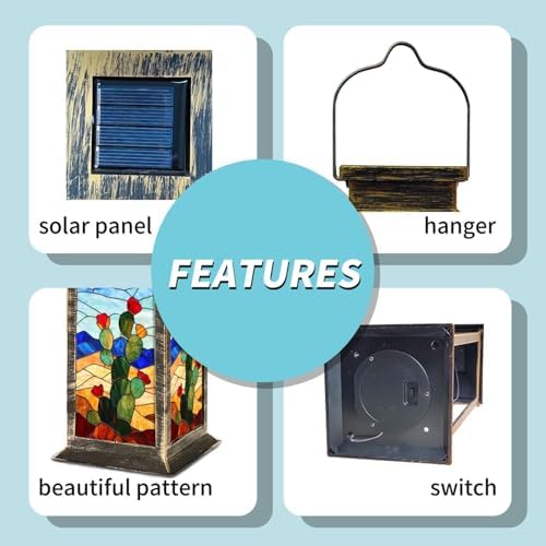 Solar Lantern Majestic Mountains Western Film Style Stained Glass Outdoor Waterproof Garden Hanging Lantern Solar Powered Lighting Outside Table Lamp for Patio Deck Camping 1 Pack - Image 4