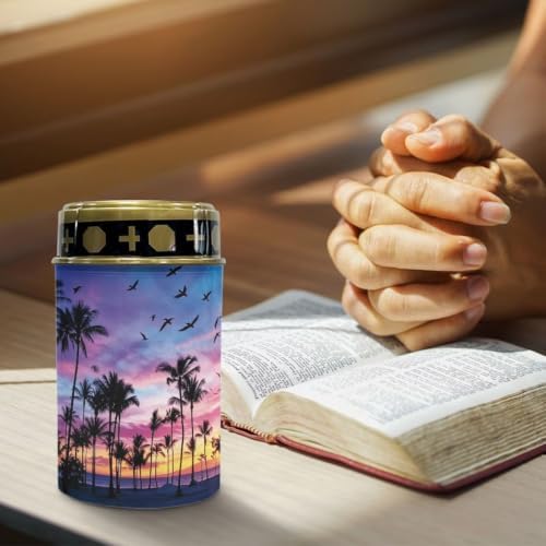 Poceacles Solar Lights Outdoor Solar Powered Outdoor Cemetery Stake Candle Grave Lamp Landscape Lighting Waterproof Grave Flameless Candle, Palm Tree Beach Sunset Pattern Violet Blue, Pack of 6 - Image 5