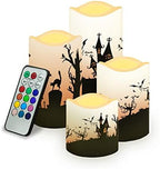 Halloween Flameless Candles with Remote Timer Real Wax Realistic Flickering Battery Operated LED Tealight Pillars with Pumpkin Castle Bat Spider Witch for Halloween Party Decorations by HELLHERO
