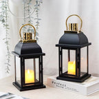 Set of 2 Decorative Candle Lantern 10'' High Black Hanging Candle Holder Metal Vintage Lantern Decor with Tempered Glass for Indoor Outdoor Home Table Patio Wedding - Image 6