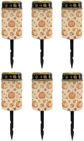 Poceacles Solar Powered Flameless Candle Cemetery Votive Candles Waterproof Outdoor Memorial Solar Stake Lights Home Outdoor Decoration, Pumpkin Fall Leaf Beige, Set of 6 by Poceacles