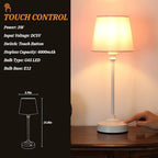 Cordless Table Lamps Rechargeable Set - 2 Pack White 4000mAH Battery Operated Lamps for Decor, 3000K Stepless Dimming Touch Control Wireless Lamps for Bedroom, Dining Table, Living Room, Pink Shade - Image 5