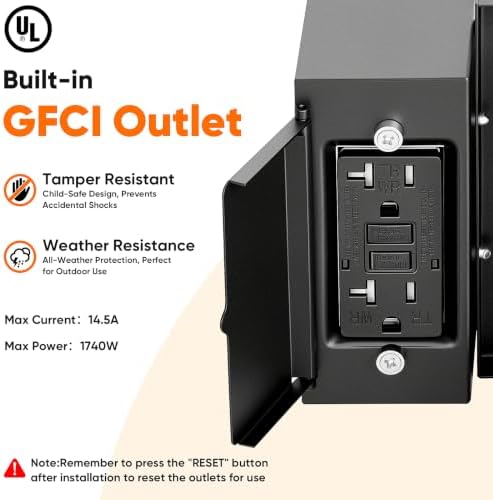 BesLowe 10'' Motion Sensor Outdoor Wall Light with GFCI Outlet, Matte Black - Image 2