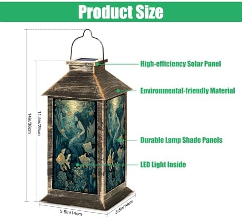 Solar Lantern Magical Mermaid Stained Glass Glowing Fish Soft Backlighting Garden Hanging Lantern Waterproof Solar Powered Lighting Outdoor Table Lamp for Deck Yard Camping Patio Nautical Decor - Image 2