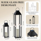 Large Outdoor Solar Lanterns Waterproof, Tall Farmhouse Black Metal Decorative Lanterns Solar Lights Outdoor for Front Porch Decor Outdoor Patio, Garden, Balcony, Porch, 27.6",16.3"-Set of 2 - Image 2