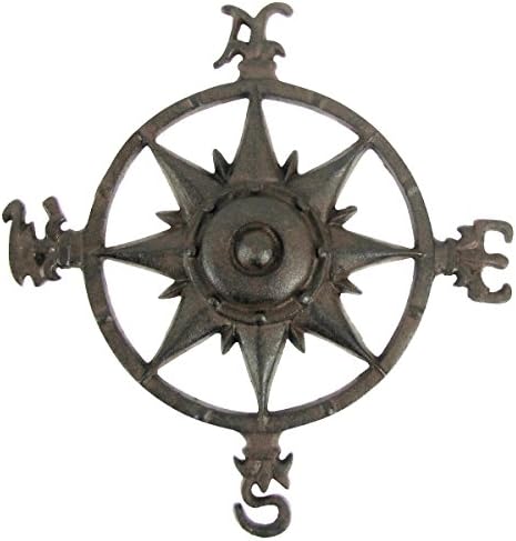 Rustic Cast Iron Rose Compass Nautical Beach House Wall Art Outdoor Garden Decor - Image 2