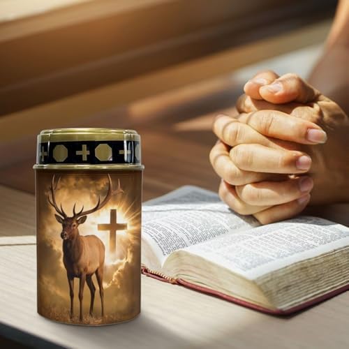 Poceacles Solar Candle Cemetery Solar Lights for Grave LED Garden Flameless Powered Pathway Lights Outdoor Waterproof with Dusk to Dawn Sensor, 2 PCS, Brown Deer Cross Pattern - Image 4