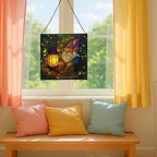 Lantern Gnome Glow Stained Glass Suncatcher – Square Hanging Window Panel for Home or Greenhouse – Whimsical Glass Art Gift for Garden Lovers, Christmas, Halloween, Father Days TWeAHz - Image 5