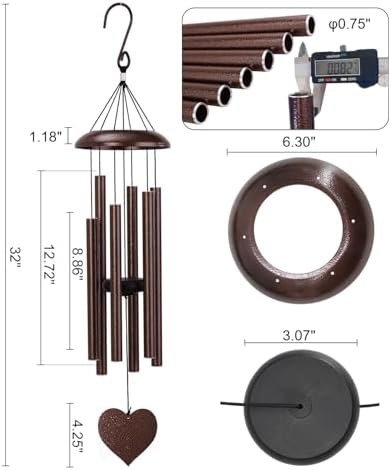 32" Memorial Wind Chimes Deep Tone Outdoor, C Major Tuned Aluminum Wind Chime with Gift Box & Envelope, Sympathy Wind Chime for Garden Decor Hanging, Heart Pendant, Bronze - Image 6