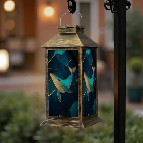 Solar Lantern Stained Glass Whale Ocean Wall Outdoor Waterproof Garden Hanging Lantern Solar Powered Lighting Outside Solar Light for Patio Yard Camping, Gifts for Women Mom - Image 6