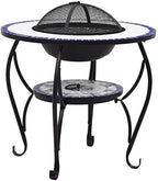 Blue and White Ceramic Mosaic Fire Pit Table 26.8" Outdoor Steel Fire Bowl with Safety Mesh and Poker Tool for Garden Patio Heating and Barbecue - Image 2