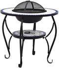 26.8 Inch Mosaic Fire Pit Table with Ceramic Surface, Steel Fire Bowl for Wood or Charcoal, Safety Mesh and Poker Tool Included for Patio Garden Camping by Unknown