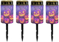 Poceacles Halloween Solar Candle Cemetery Solar Lights for Grave LED Garden Flameless Powered Pathway Lights Outdoor Waterproof with Dusk to Dawn Sensor, Pumpkin Violet, Set of 4 by Poceacles