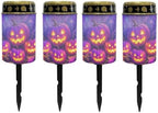 Poceacles Halloween Solar Candle Cemetery Solar Lights for Grave LED Garden Flameless Powered Pathway Lights Outdoor Waterproof with Dusk to Dawn Sensor, Pumpkin Violet, Set of 4 by Poceacles