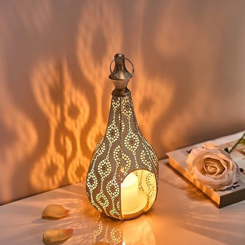 11.6inch Moroccan Lantern Lamp Decorative Candle Holders for Ramadan Decorations, Hanging, Outdoor Patio or Porch, Indoor Home Decor（White） - Image 3