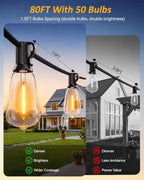 Outdoor String Lights 80FT, 50+3 Bulbs,120W Dimmer Romote, IP65 Waterproof - Image 2