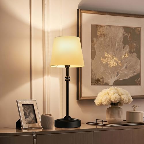 ONEWISH Cordless Table Lamps Set of 2 - Battery Powered Lamp, 4000mAh Rechargeable, Stepless Dimmable, Wireless Lamp with Fabric Shade, Warm Ambient Light for Bedside, Dining, Patio, Bathroom(Black) - Image 4