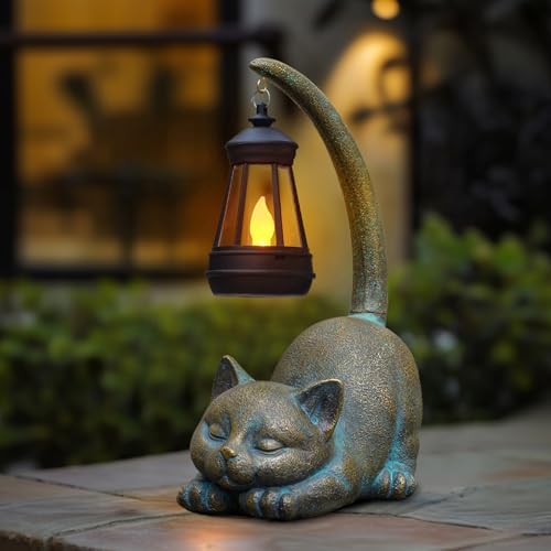 MININOVA Solar Garden Statues Cat Figurine Outdoor Decor with Solar Lantern by MININOVA