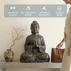 Sculptures Buddha Statue, Garden Statues 23.6 Inch Tall, Large Magnesium Oxide Buddha Sculpture Indoor & Outdoor, Statue for Home Decor Yard Porch Patio, Dark Gray with Gold Accents - Image 5