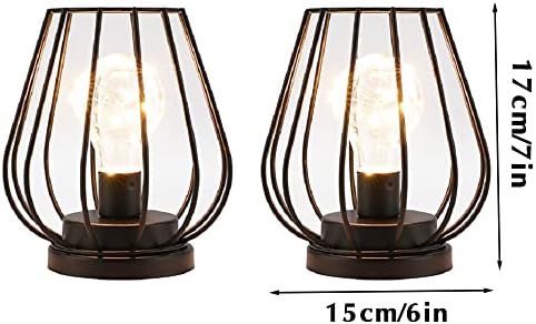 TRIROCKS Set of 12 Metal Battery Operated Lamp 7'' Tall mini Cage Shape Cordless Table Lamp Battery Lanterns with Warm Fairy Lights Bulb for Patio Garden Wedding Parties Indoor Outdoor(Black) - Image 4
