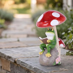 WUBIANJIE Frog Mushroom Garden Statue Lighted Resin Outdoor Decor Hand Painted Reading Frog Figurine Under Toadstool with Rock Base for Yard Lawn Patio Porch Flower Bed Accent - Image 7