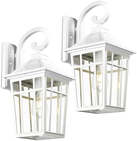 Darkaway Large Outdoor Wall Lights for House, 18inch Exterior Lighting Fixtures 2pcs Wall Mount Outdoor Porch Lights White Outdoor Sconce Lights with Seeded Glass for Hallway Garage by Darkaway