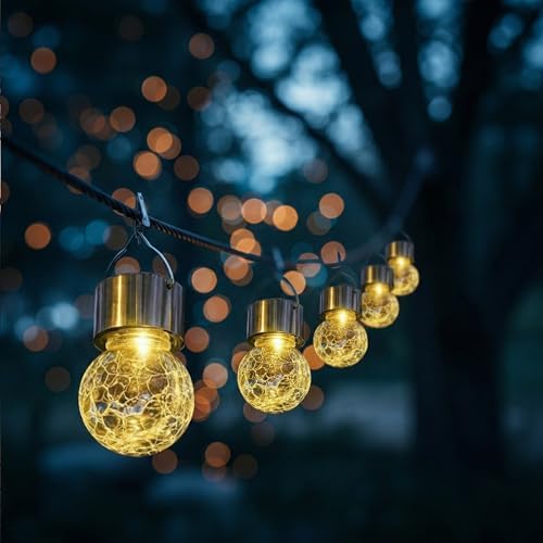 Outdoor Solar Lanterns,Solar Globe Lights Waterproof Hanging Decorative Cracked Glass Balls Light Up Ornaments for Shepherd Hook Tree Umbrella Fence Garden Yard Decor 12 Pack (Warm White) - Image 2