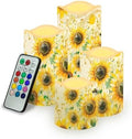 Retro Sunflower Flickering Flameless Candles with Remote and Timer Set of 4 Color Changing Battery Operated Candles for Home Wedding Decoration by Uorisanigo