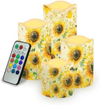 Retro Sunflower Flickering Flameless Candles with Remote and Timer Set of 4 Color Changing Battery Operated Candles for Home Wedding Decoration by Uorisanigo