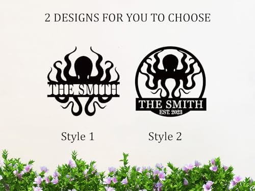 Personalized Octopus Metal Sign - Custom Nautical Wall Art Decor, Funny Octopus Bathroom Sign, Outdoor Garden Name Plate, Metal Beach House Wall Hanging, Unique Birthday Gift for Ocean Lovers - Image 2