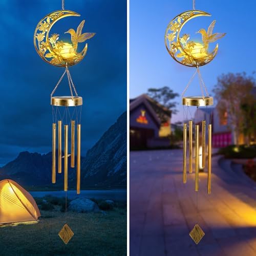 JOBOSI Moon & Hummingbird Wind Chimes, Solar Hummingbird Wind Chime for Outside, Gifts for Mom, Women, Grandma, Outdoor Garden Lawn Yard Decor Gifts - Image 3