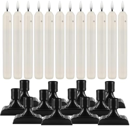 Enpornk 12 Pcs Window Candles with Sensor, Ivory with Black Holders - Image 2