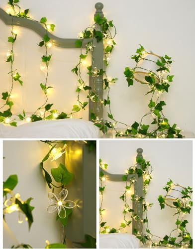 Artificial Flower Vine String Lights With Green Leaves Decor|Led Copper Wire Fairy Lights|Romantic Artificial Plants Ambiance Lamps For Party Christmas Bedroom,A-Warm White,5m(16.4ft)-50LED-USB - Image 4
