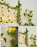 Artificial Flower Vine String Lights With Green Leaves Decor|Led Copper Wire Fairy Lights|Romantic Artificial Plants Ambiance Lamps For Party Christmas Bedroom,A-Warm White,5m(16.4ft)-50LED-USB - Image 4
