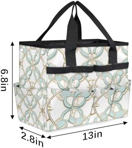 Flower Texture Garden Tool Bag Tote for Men Women Multiple Pockets Wide Mouth Heavy Duty Waterproof Tool Organizer Bag for Outdoor Lawn Yard Portable Gardening Storage With Elasticbands - Image 2