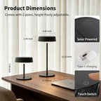 Solar Outdoor Waterproof Cordless Rechargeable Set of 2 Table Lamp, Portable Touch Dimmable Battery Operated Table Light with Adjustable Height Pole, for Patio Restaurant Kitchen (Black 2 Pack) - Image 6