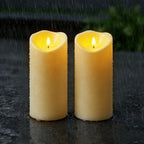 Raycare Large Outdoor Flameless Candles with Remote & Timer, Waterproof Battery Operated LED Pillar Candles, Ivory White, 4"x9", Set of 2 by Raycare