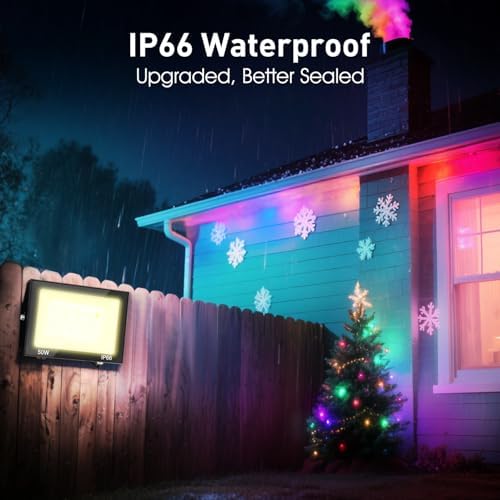 LED Flood Light Outdoor, 50W Color Changing RGB Flood Light, IP66 Waterproof Outdoor Landscape Lights Stage Lights, 5000LM Uplighting for Party, 2Pack - Image 3