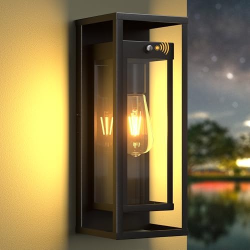 Dusk to Dawn Outdoor Wall Sconce Black Modern Exterior Lighting Fixture by SIAFAVOI