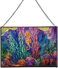 Glowing Coral Garden with Tiny Seahorse Rectangular Stained Glass Suncatcher – Hanging Window Panel with Animal & Nature Scene – Vibrant Glass Art Gift for Wildlife, Fantasy, Nature Lovers gQJxpI by Custom